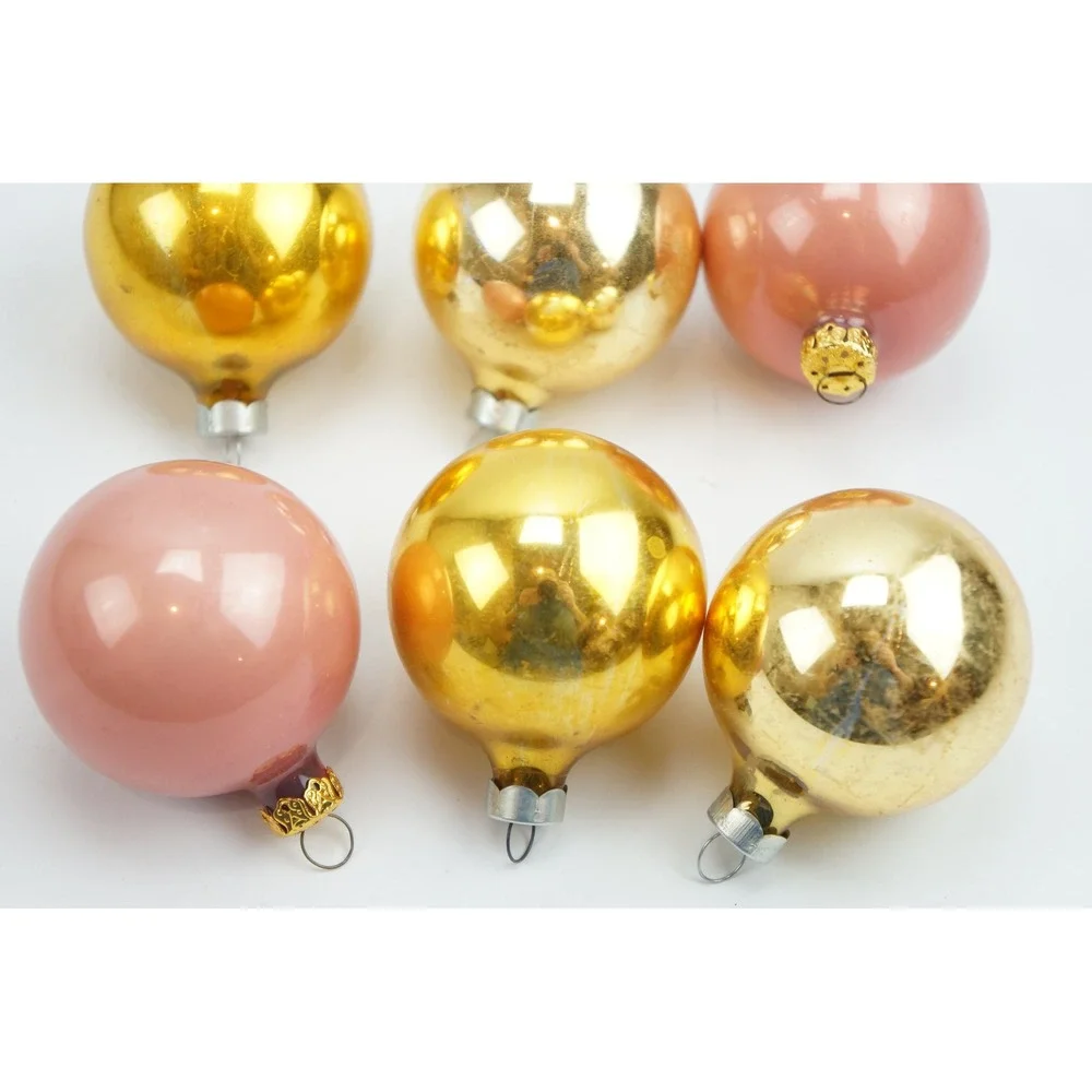 Vintage Mercury Glass Christmas Ornaments Pink Gold Iridescent Set of 6 Good